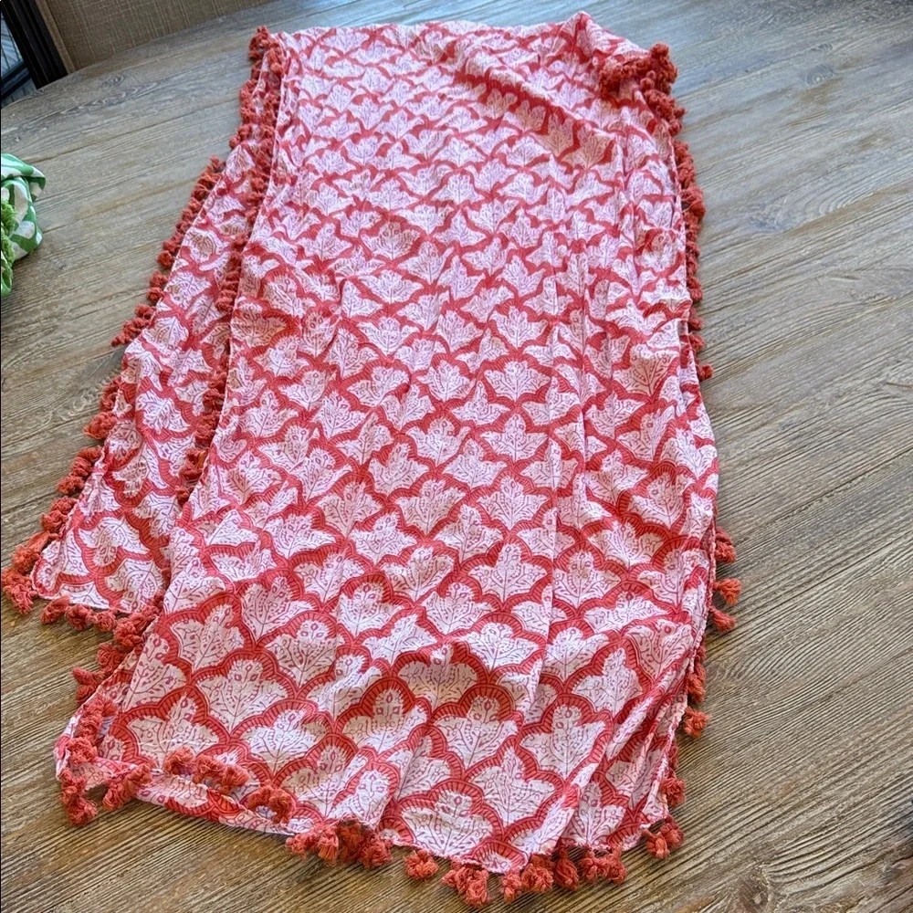 Roberta Roller Rabbit Pink Red and White Patterned 76” long Scarf with Tassels